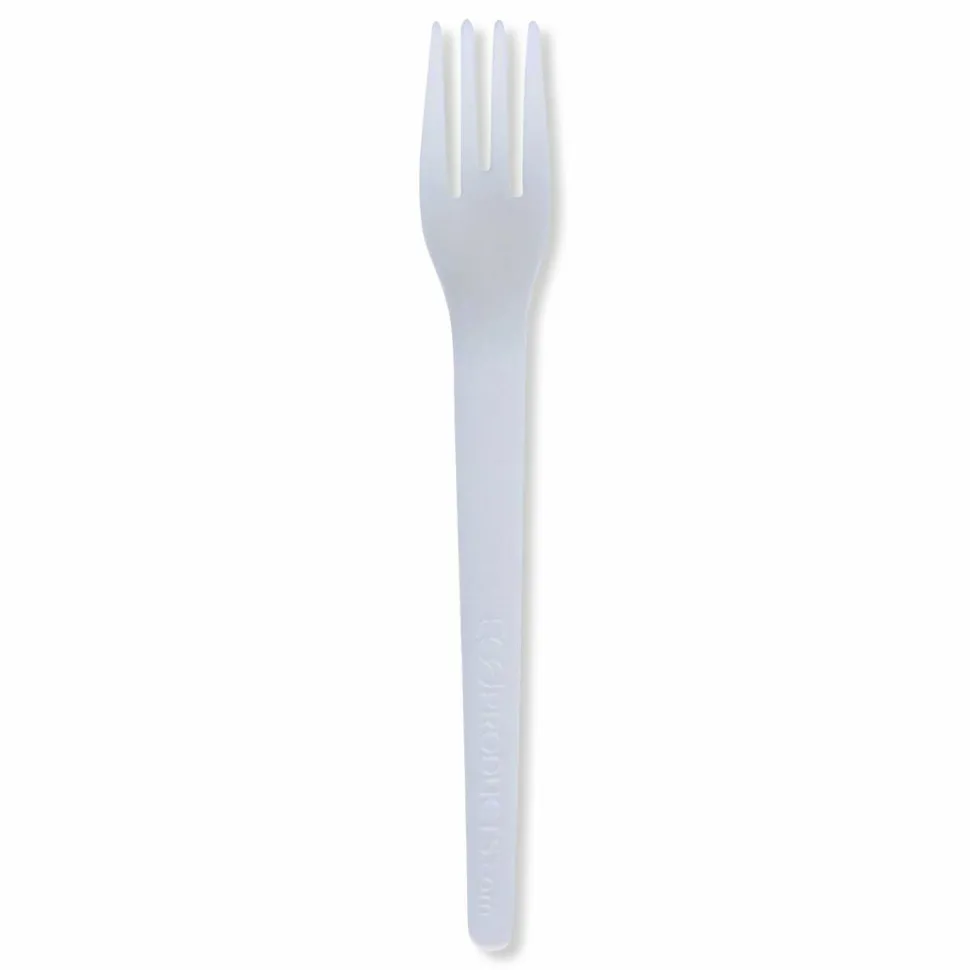 Eco-Products Plantware Cutlery, Fork, Plastic, White, 1,000/Carton