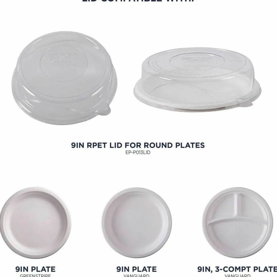 Eco-Products Vanguard Renewable and Sugarcane Plates, 9" dia, White, 500/Carton