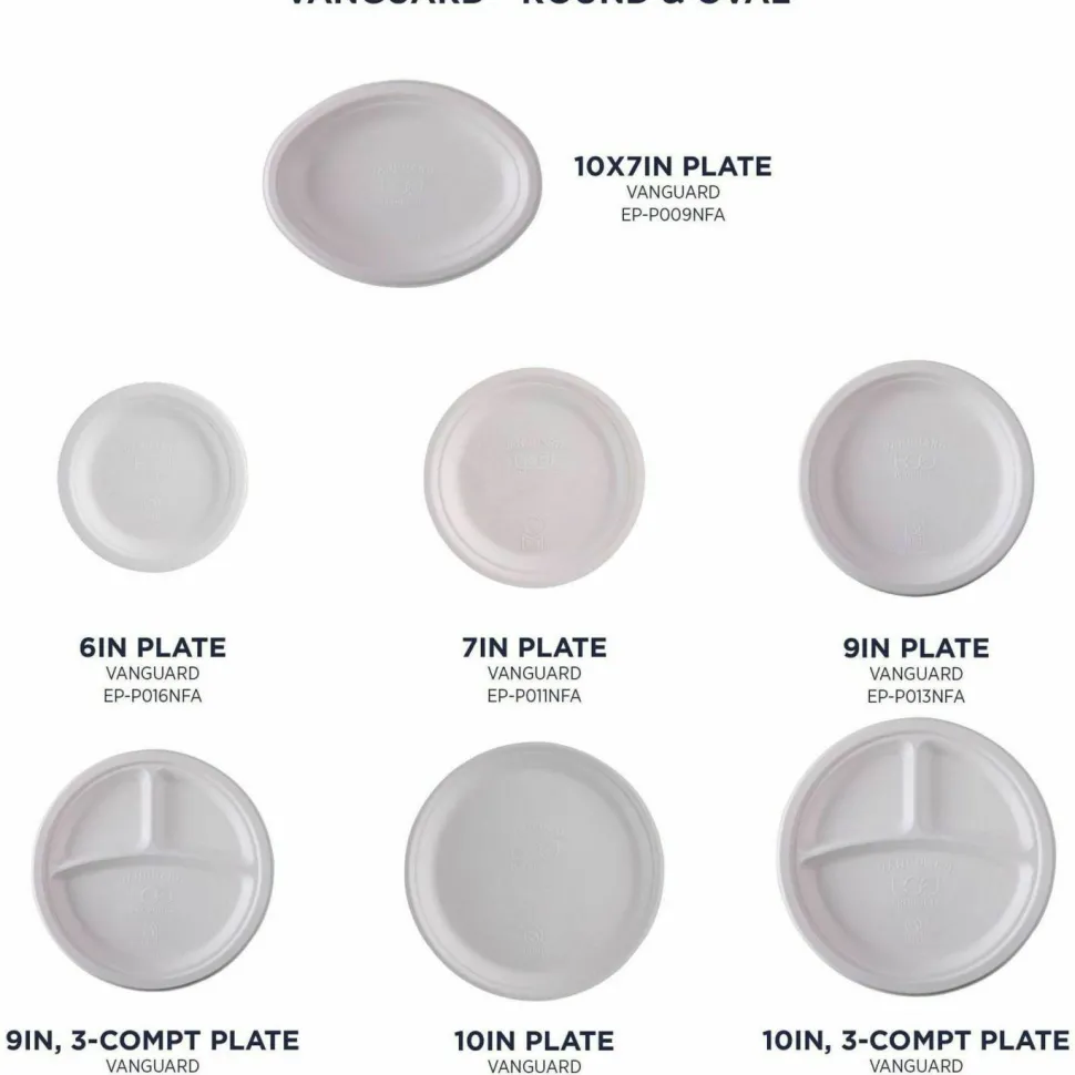 Eco-Products Vanguard Renewable and Sugarcane Plates, 6" dia, White, 1,000/Carton