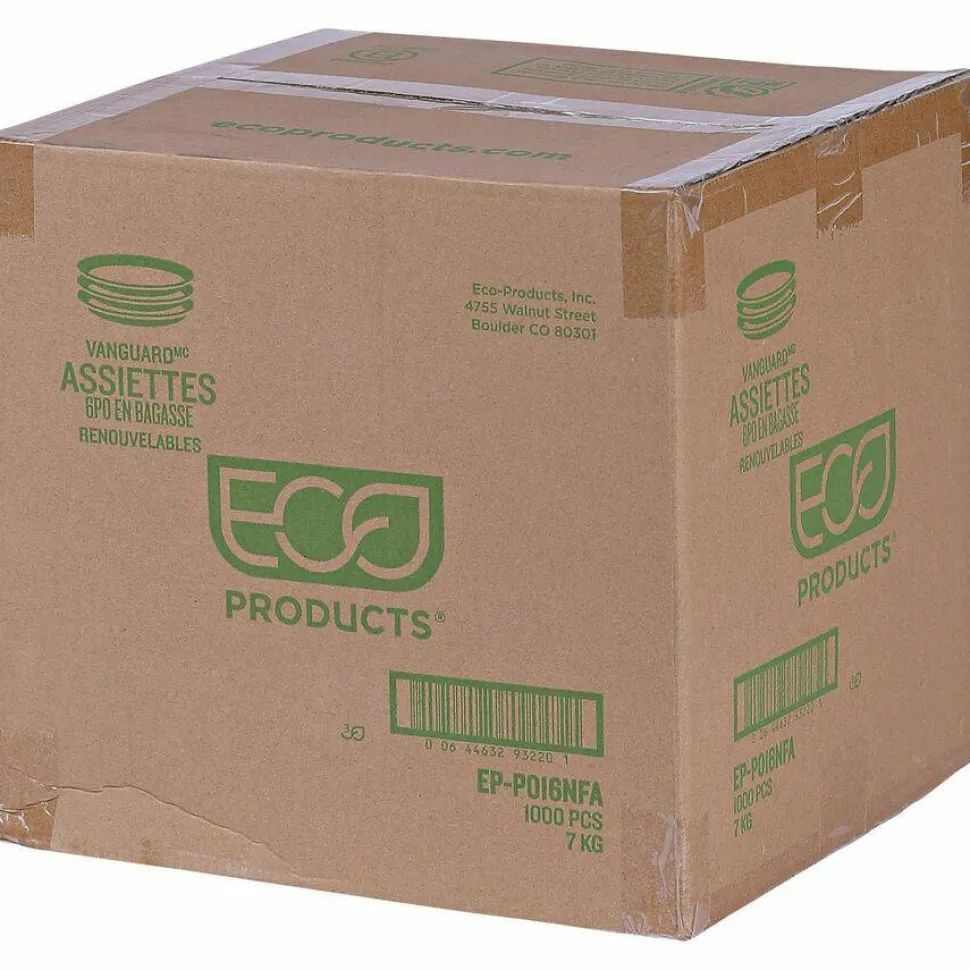 Eco-Products Vanguard Renewable and Sugarcane Plates, 6" dia, White, 1,000/Carton