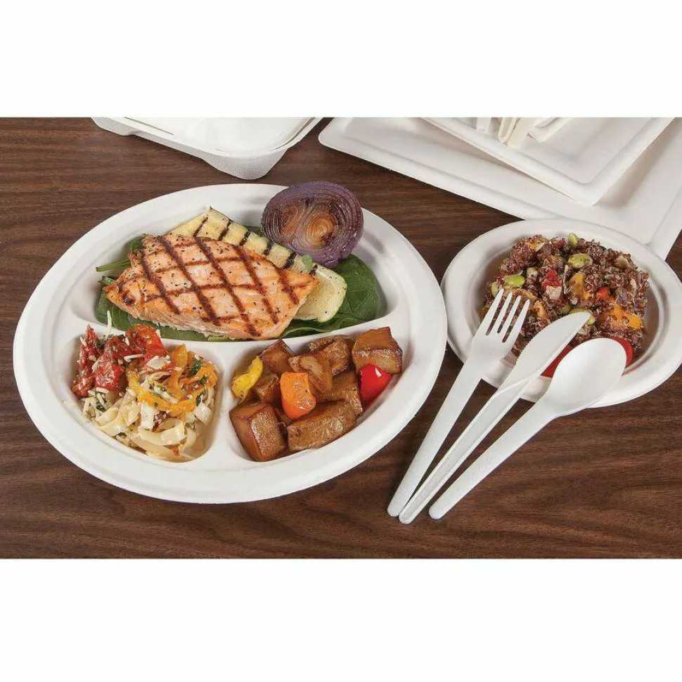 Eco-Products Vanguard Renewable and Sugarcane Plates, 6" dia, White, 1,000/Carton