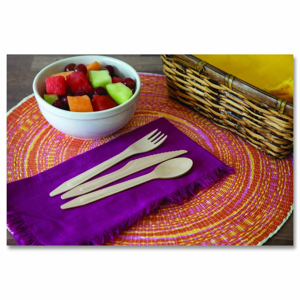 Eco-Products Wood Cutlery, General Purpose, Fork/Knife/Napkin/Spoon, Natural, 500/Carton