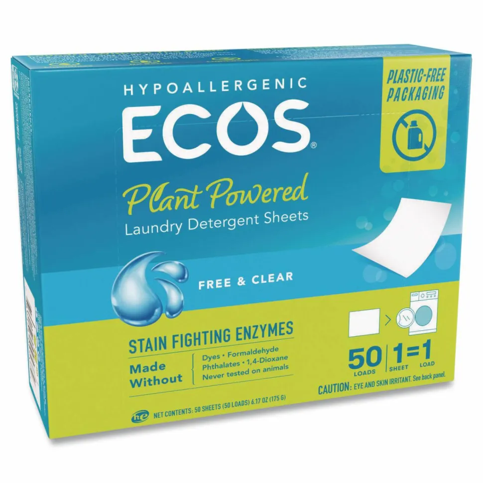 ECOS Liquidless Laundry Detergent Sheets, Free and Clear, 50 Sheets/Box