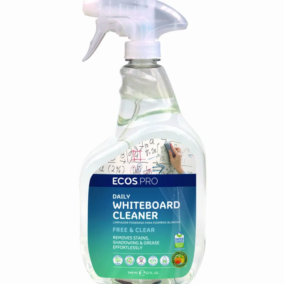 ECOS PRO Daily Whiteboard Cleaner, Free and Clear, 32 oz Spray Bottle, 6/Carton