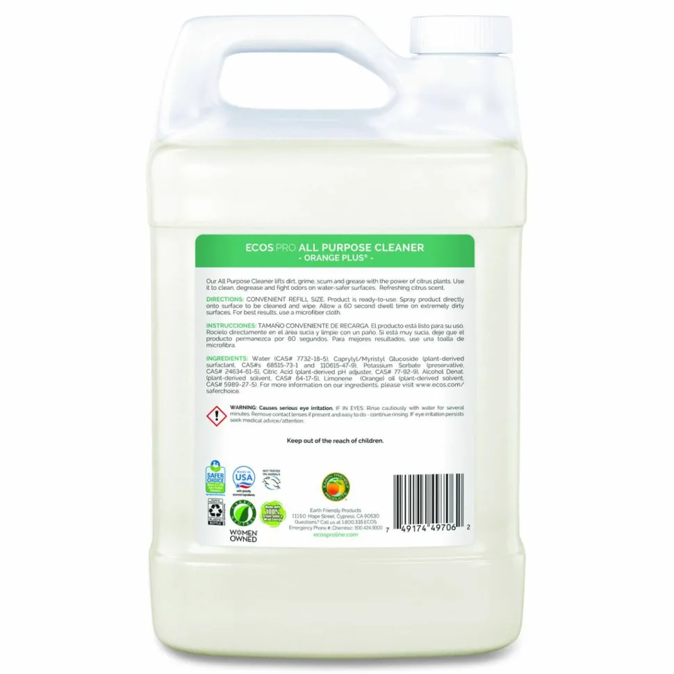 ECOS PRO Orange Plus All-Purpose Cleaner and Degreaser, 1 gal Bottle, 4/Carton