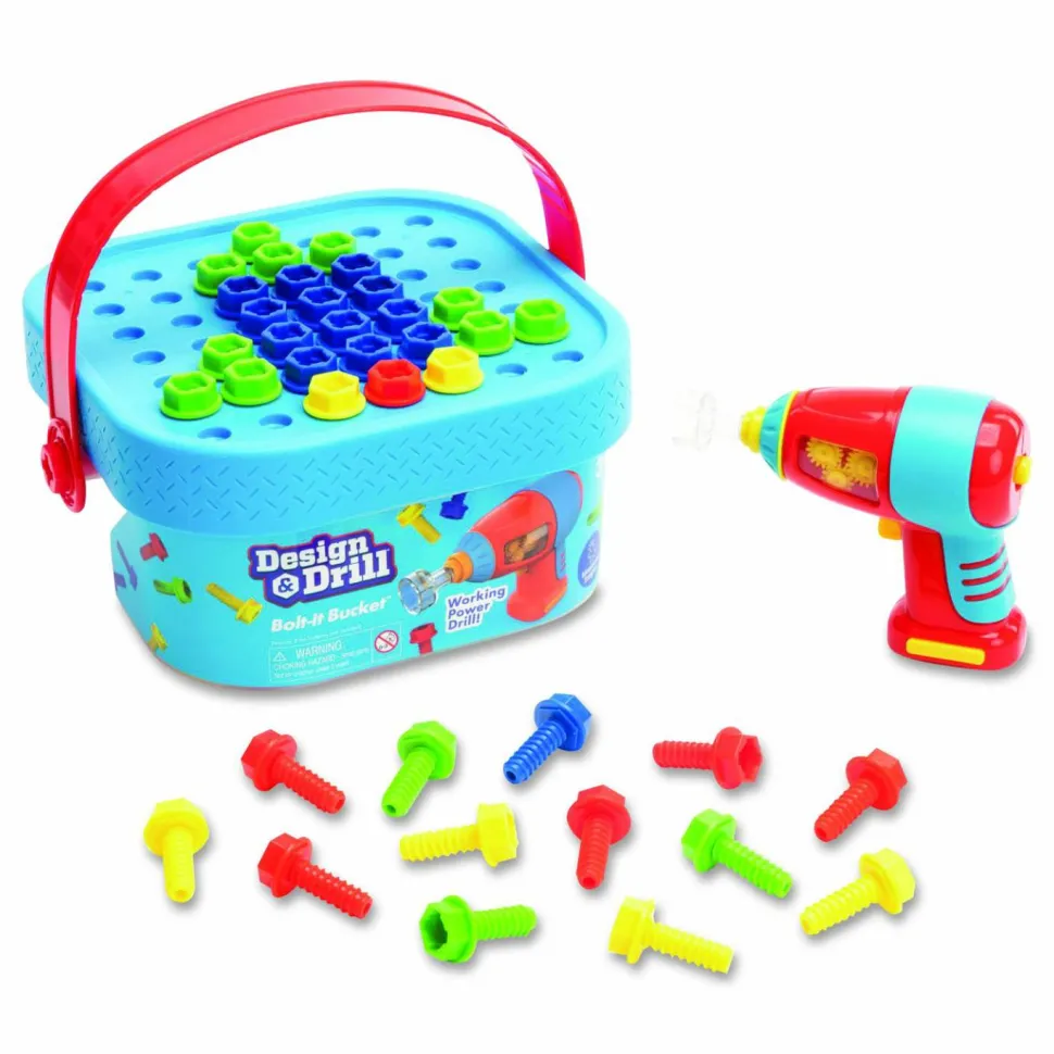 Educational Insights Design and Drill Bolt-It Bucket, Ages 3 to 7, 53 Pieces