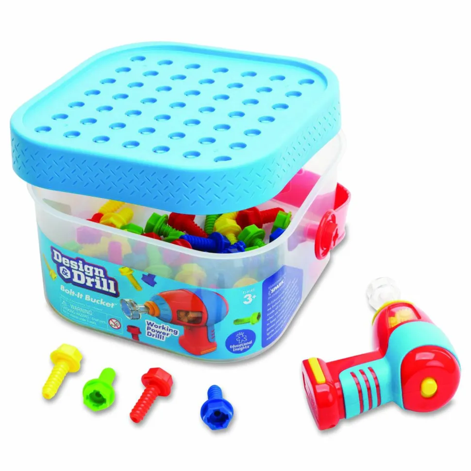 Educational Insights Design and Drill Bolt-It Bucket, Ages 3 to 7, 53 Pieces