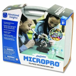 Educational Insights GeoSafari Micropro Microcope Set, 50x, 100x, 150x, 300x 600x Magnification, Plain Stage, Mirror Illuminator, Black, 95 Pieces