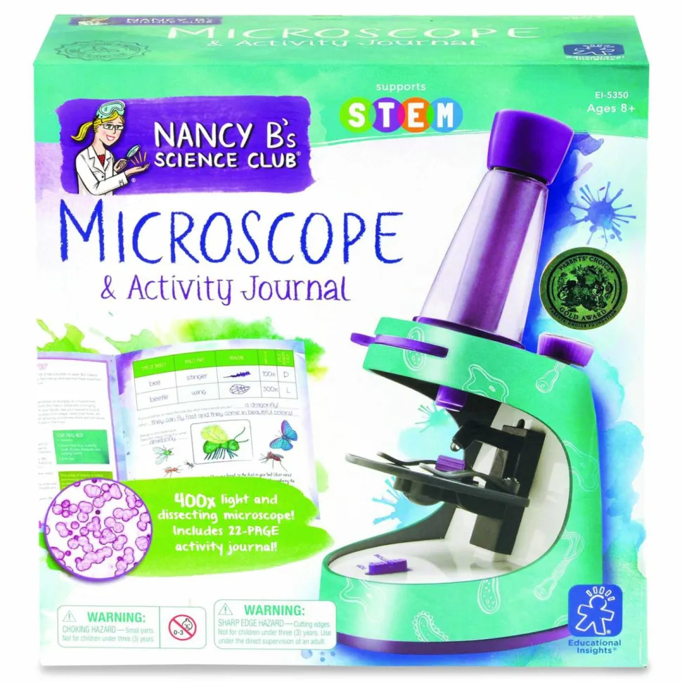Educational Insights Nancy B's Science Club Microscope and Activity Journal, Ages 8 and Up, 30x to 400x Magnification, 8.7 x 9.2 x 4.3, Blue