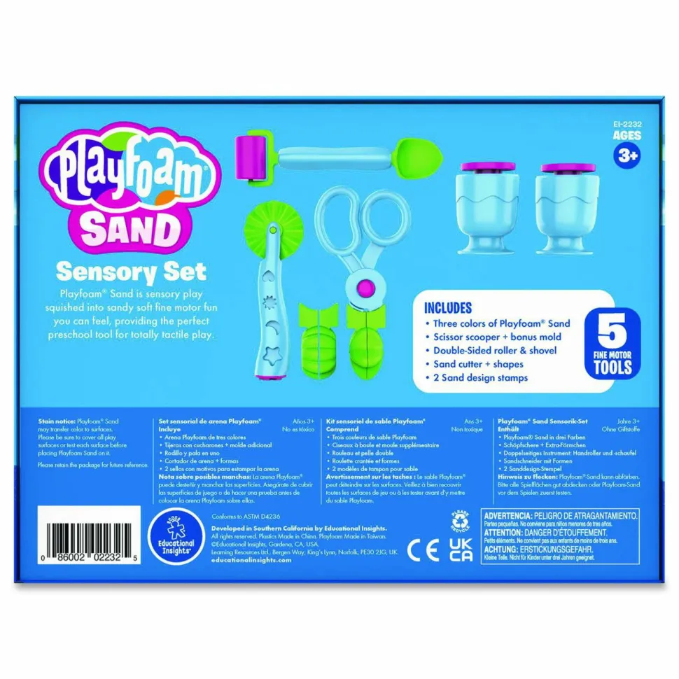 Educational Insights Playfoam Sand Sensory Set: Five Tools and Three Assorted Color 6 oz Packs of Sand, Ages 3 to 7, 8 Pieces