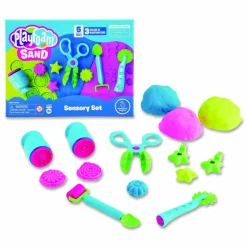 Educational Insights Playfoam Sand Sensory Set: Five Tools and Three Assorted Color 6 oz Packs of Sand, Ages 3 to 7, 8 Pieces