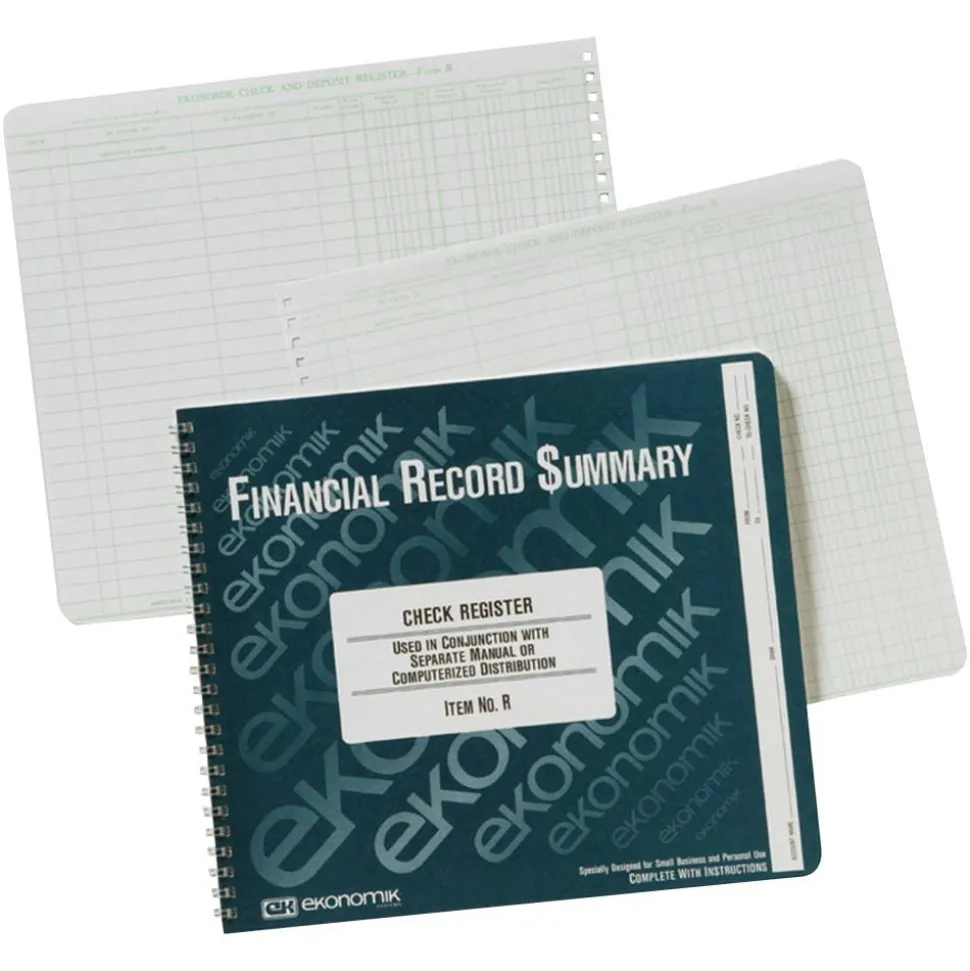Ekonomik Check Registry, 1-Part, 8 3/4" x 10", 100% Recycled, White, 40 Sheets