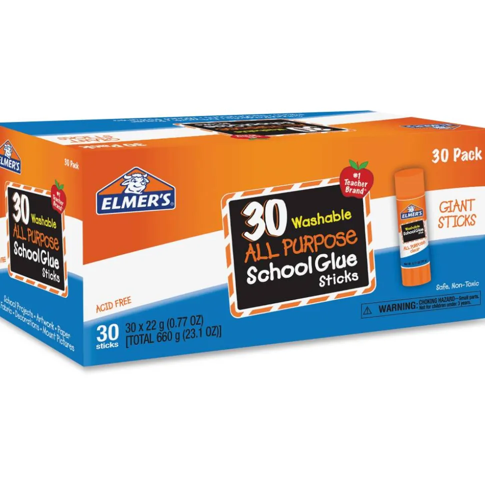 Elmer's All-Purpose School Glue Sticks, 0.77 Oz, Pack Of 30 Sticks