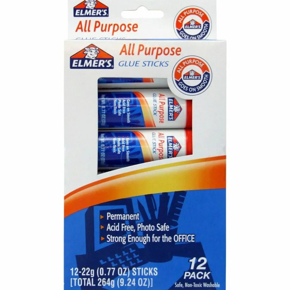 Elmer's Office Strength Glue Sticks, All Purpose, 0.77 Oz, Clear, Pack Of 12