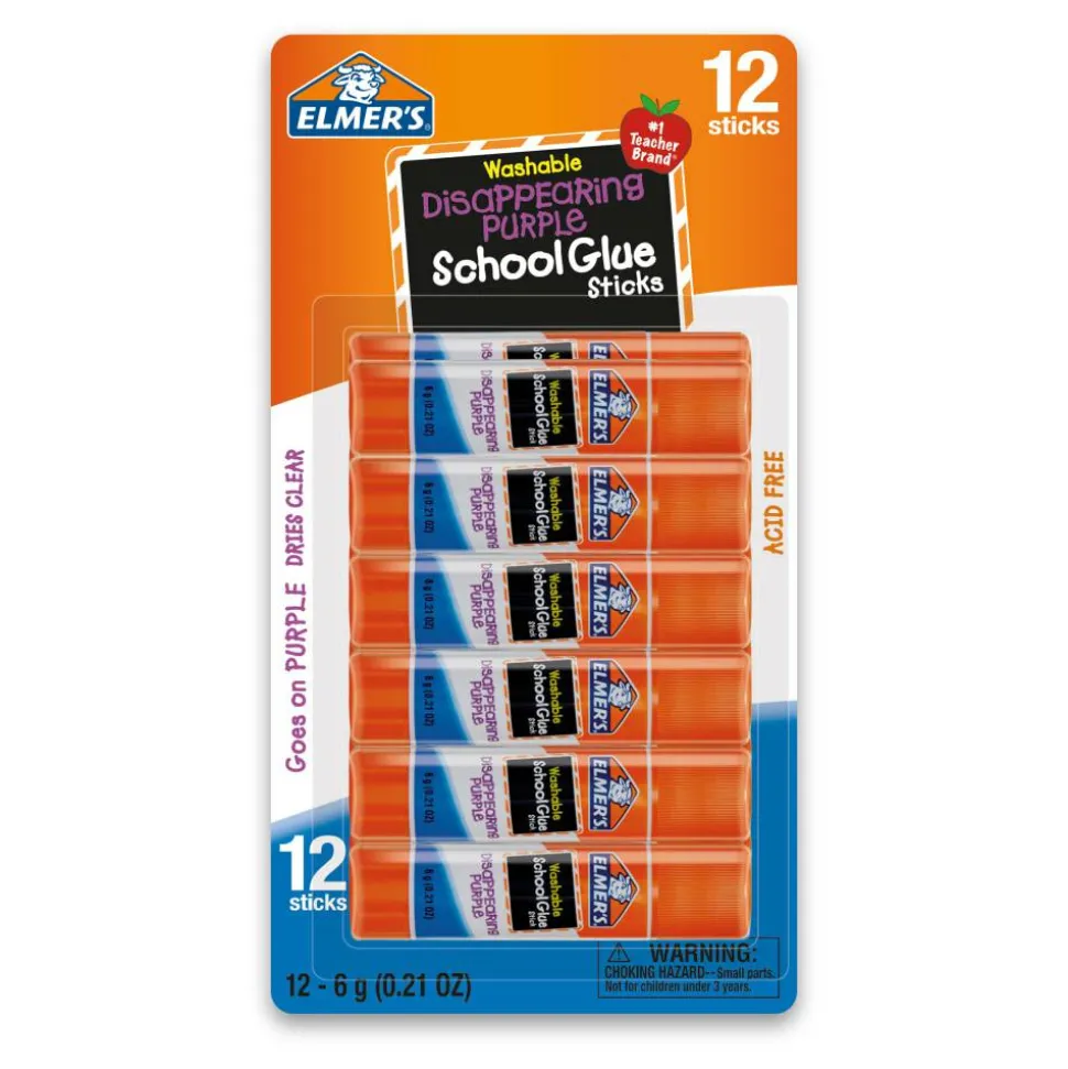 Elmer's Disappearing Glue Sticks, 0.21 Oz, Purple, Pack Of 12