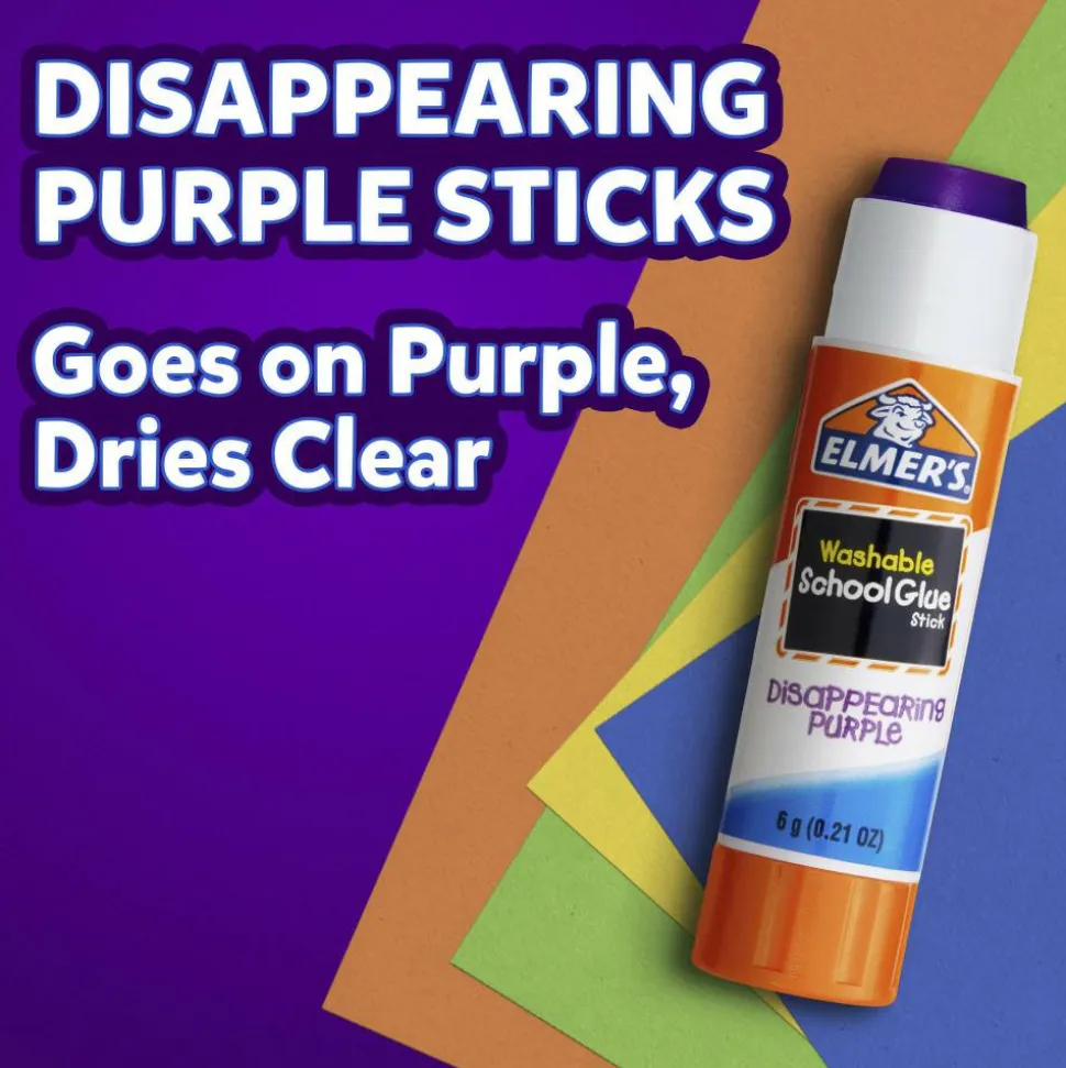 Elmer's Disappearing Glue Sticks, 0.21 Oz, Purple, Pack Of 12