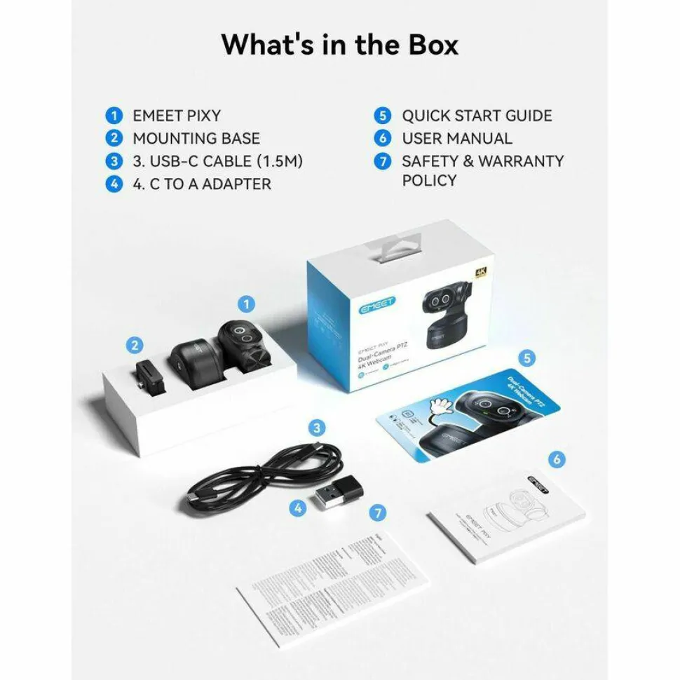 EMEET Pixy Dual-lens 4K PTZ Webcam with Gesture Control and Auto Tracking, Work with EMEET STUDIO