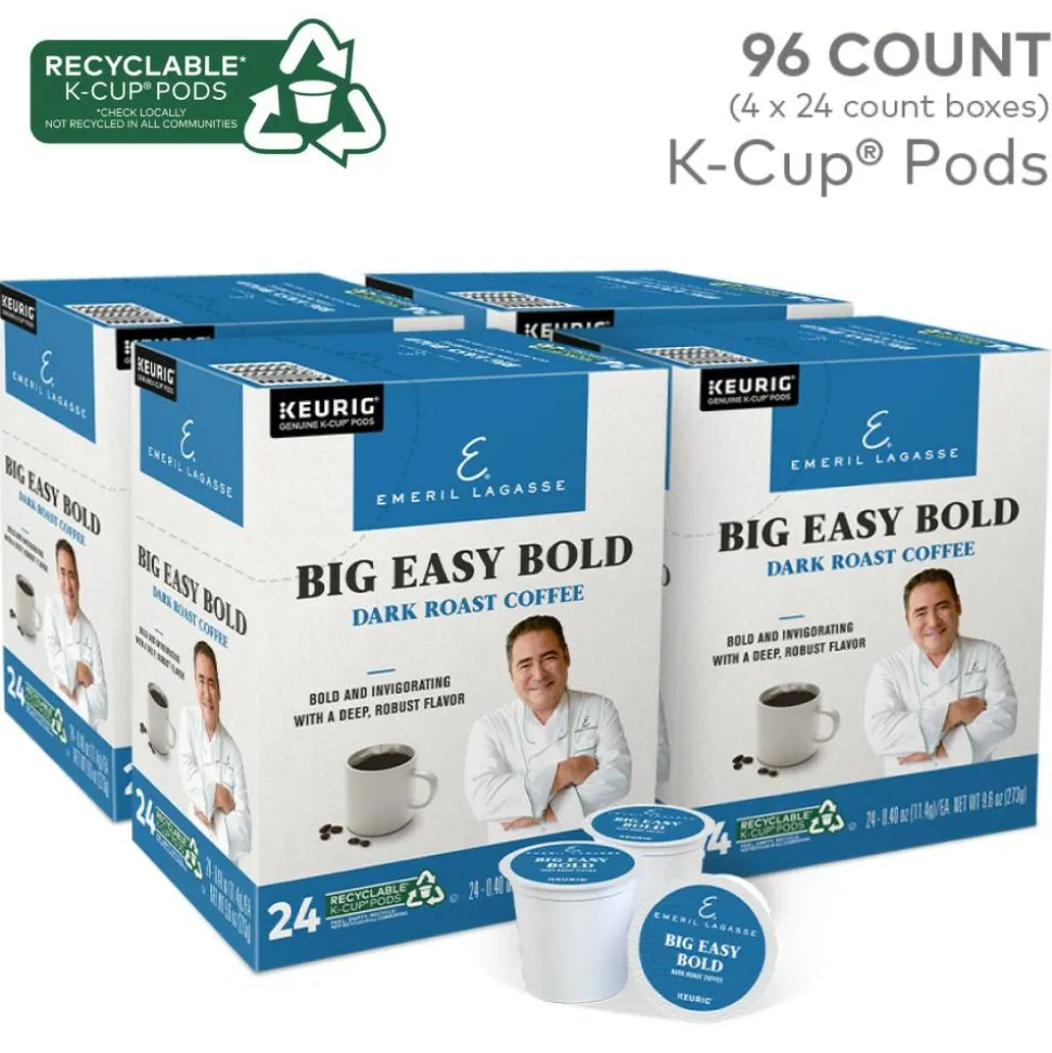 Emeril Big Easy Bold Coffee Keurig Single-Serve K-Cup Pods, Dark Roast, 24 Pods Per Pack, Case Of 4 Packs
