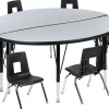 Emmy 47.5" Circle Wave Flexible Laminate Activity Table Set with 12" Student Stack Chairs, Oak/Black