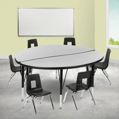 Emmy 47.5" Circle Wave Flexible Laminate Activity Table Set with 12" Student Stack Chairs, Oak/Black