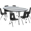 Emmy Mobile 76" Oval Wave Flexible Laminate Activity Table Set with 16" Student Stack Chairs, Grey/Black