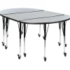 Emmy 3 Piece Mobile 76" Oval Wave Flexible Oak Thermal Laminate Activity Table Set-Standard Height Adjustable Legs