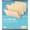 End Tab Fastener Folders, 2 Bonded Fasteners, Straight-Cut Tabs, Letter Size, Manila, Box Of 50