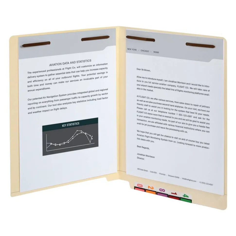 End Tab Fastener Folders, 2 Bonded Fasteners, Straight-Cut Tabs, Letter Size, Manila, Box Of 50