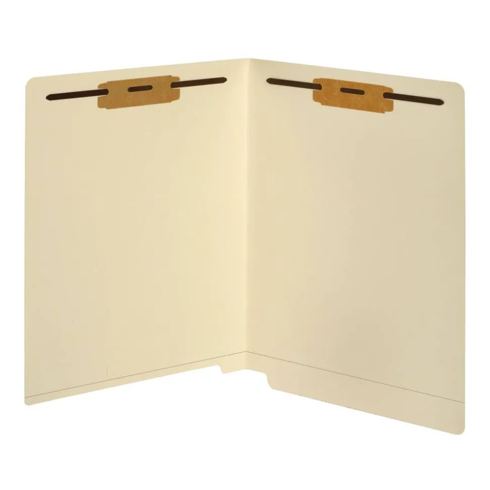 End Tab Fastener Folders, 2 Bonded Fasteners, Straight-Cut Tabs, Letter Size, Manila, Box Of 50