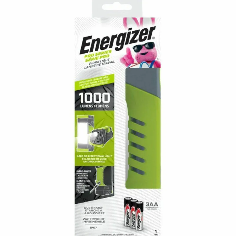 Energizer Pro Series Work Light, Rechargeable Lithium Ion Battery/3 AA Batteries (Included), Gray/Green