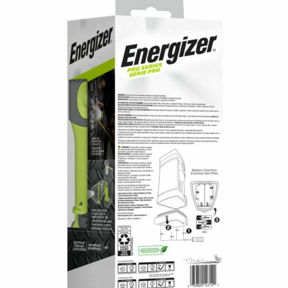 Energizer Pro Series Work Light, Rechargeable Lithium Ion Battery/3 AA Batteries (Included), Gray/Green