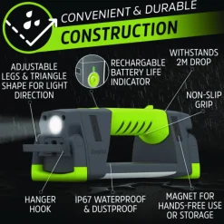 Energizer Pro Series Work Light, Rechargeable Lithium Ion Battery/3 AA Batteries (Included), Gray/Green