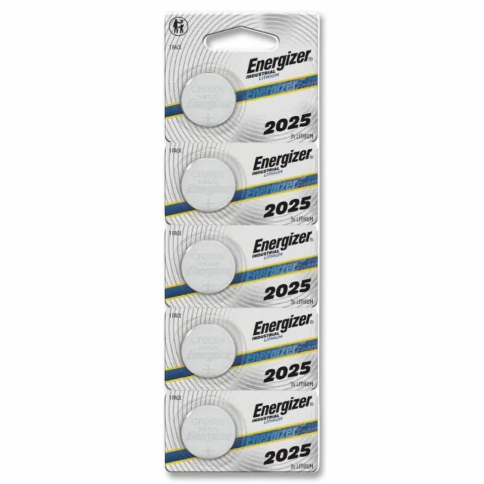 Energizer Industrial Lithium CR2025 Coin Battery with Tear-Strip Packaging, 3 V, 100/Box