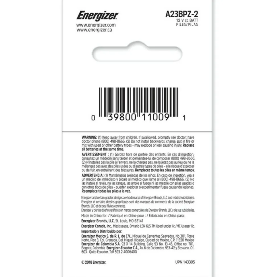 Energizer 12-Volt Alkaline Battery, A23, Pack Of 2