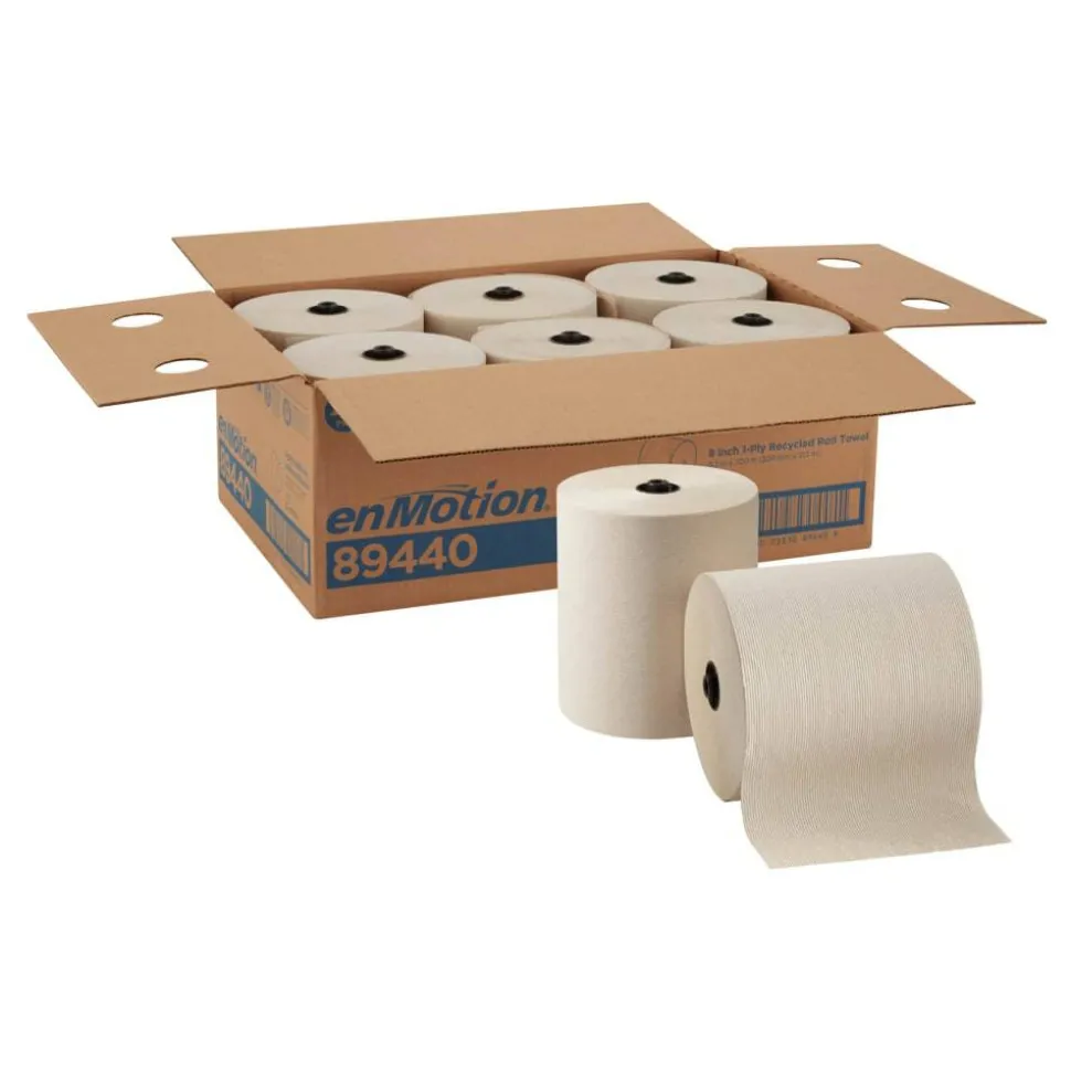 enMotion 8" Paper Towel Rolls, 1-Ply, 100% Recycled Fiber, Brown, 700 ft Per Roll, 6 Rolls Per Case