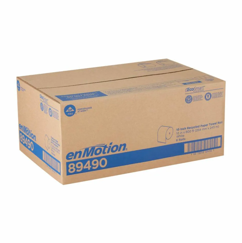 enMotion 10" Paper Towel Rolls, 1-Ply, 10"x 800', 40% Recycled Fiber, White, 800 ft Per Roll, 6 Rolls Per Case