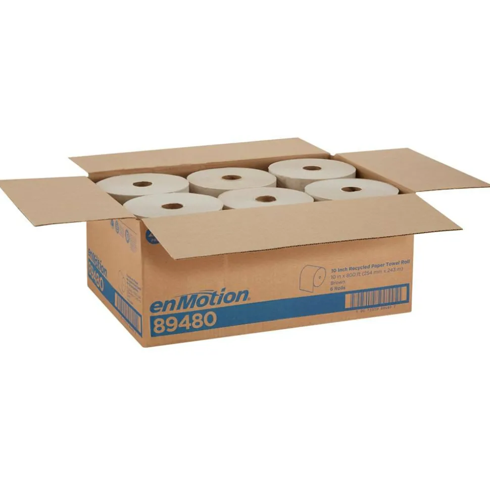 enMotion 10" Paper Towel Rolls, 1-Ply, 10"x 800', 100% Recycled Fiber, Brown, 800 ft Per Roll, 6 Rolls Per Case