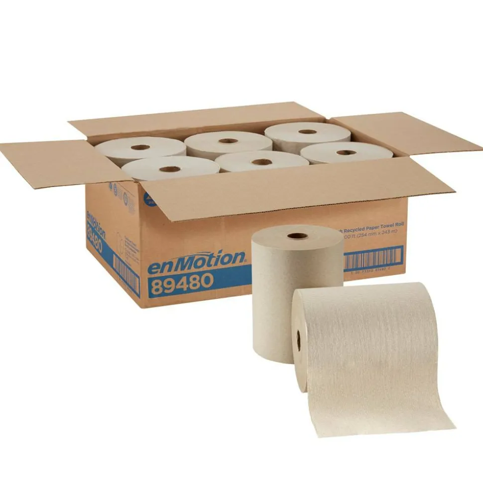 enMotion 10" Paper Towel Rolls, 1-Ply, 10"x 800', 100% Recycled Fiber, Brown, 800 ft Per Roll, 6 Rolls Per Case