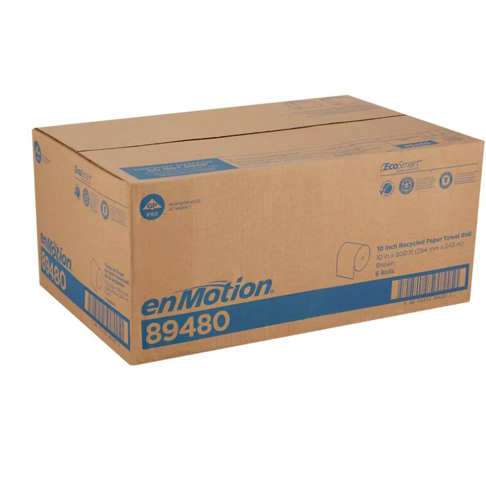 enMotion 10" Paper Towel Rolls, 1-Ply, 10"x 800', 100% Recycled Fiber, Brown, 800 ft Per Roll, 6 Rolls Per Case
