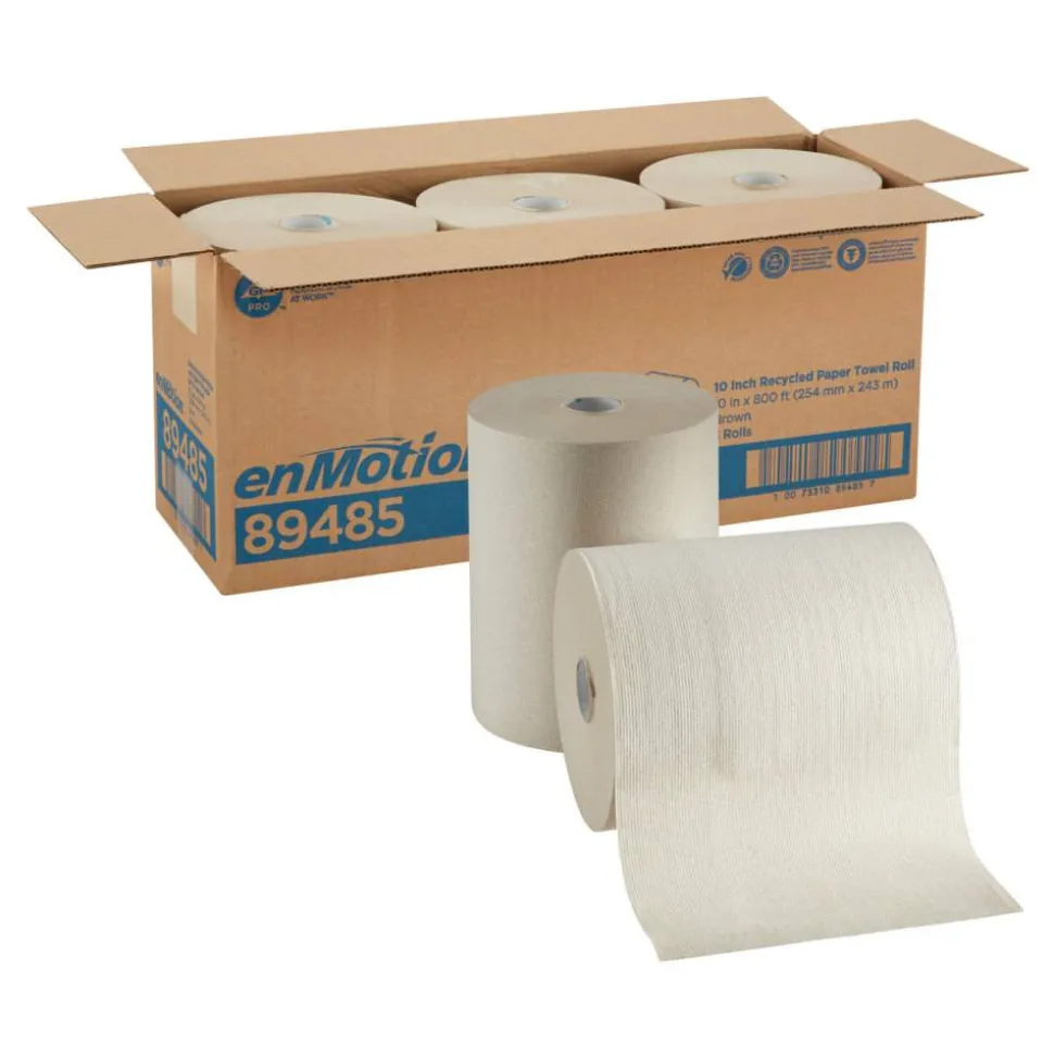 enMotion 10" Paper Towel Rolls, 1-Ply, 10"x 800', 100% Recycled Fiber, Brown, 800 ft Per Roll, 3 Rolls Per Case