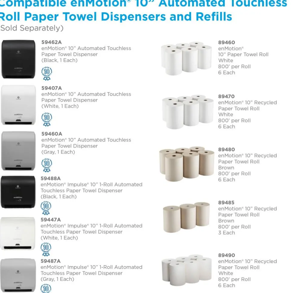 enMotion 10" Paper Towel Rolls, 1-Ply, 10"x 800', 100% Recycled Fiber, Brown, 800 ft Per Roll, 3 Rolls Per Case