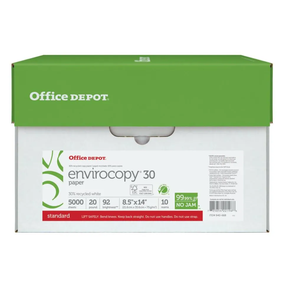 EnviroCopy Copy Paper, White, Legal (8.5" x 14"), 5000 Sheets Per Case, 20 Lb, 30% Recycled, FSC Certified