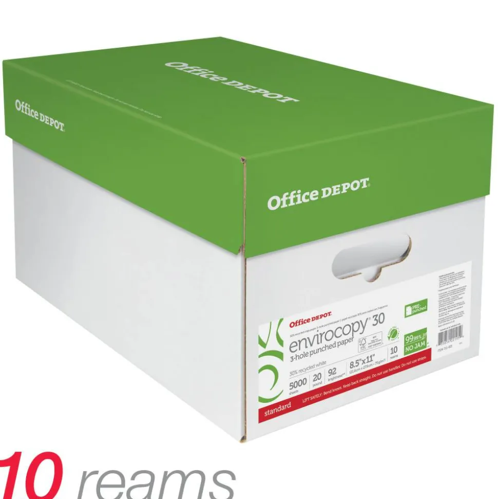 EnviroCopy 3-Hole Punched Copy Paper, White, Letter (8.5" x 11"), 5000 Sheets Per Case, 20 Lb, 30% Recycled, FSC Certified