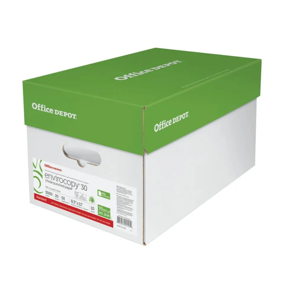 EnviroCopy 3-Hole Punched Copy Paper, White, Letter (8.5" x 11"), 5000 Sheets Per Case, 20 Lb, 30% Recycled, FSC Certified