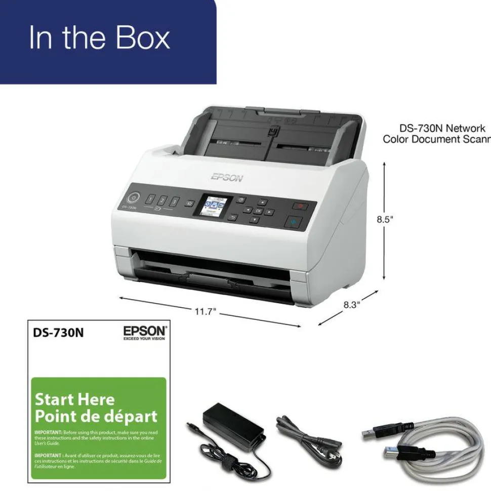 Epson DS-730N Sheetfed Scanner, 600 dpi Optical, B11B259201