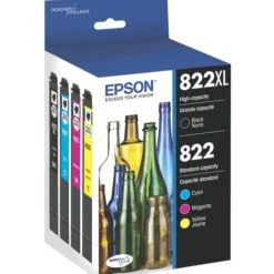 Epson 822XL/822 Black And Cyan, Magenta, Yellow High-Yield Ink Cartridges, Pack Of 4