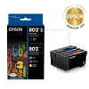 Epson 802XL Black/802 DuraBrite Cyan; Magenta; Yellow High-Yield Ink Cartridges, Pack Of 4, T802XL-BCS