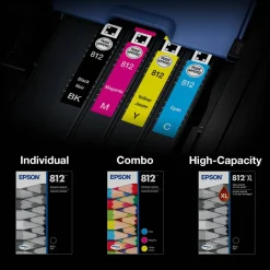 Epson 812XL DURABrite Black; Cyan; Magenta; Yellow, Ultra High-Yield Ink Cartridges, Pack Of 4 Cartridges, T812XL-XCS