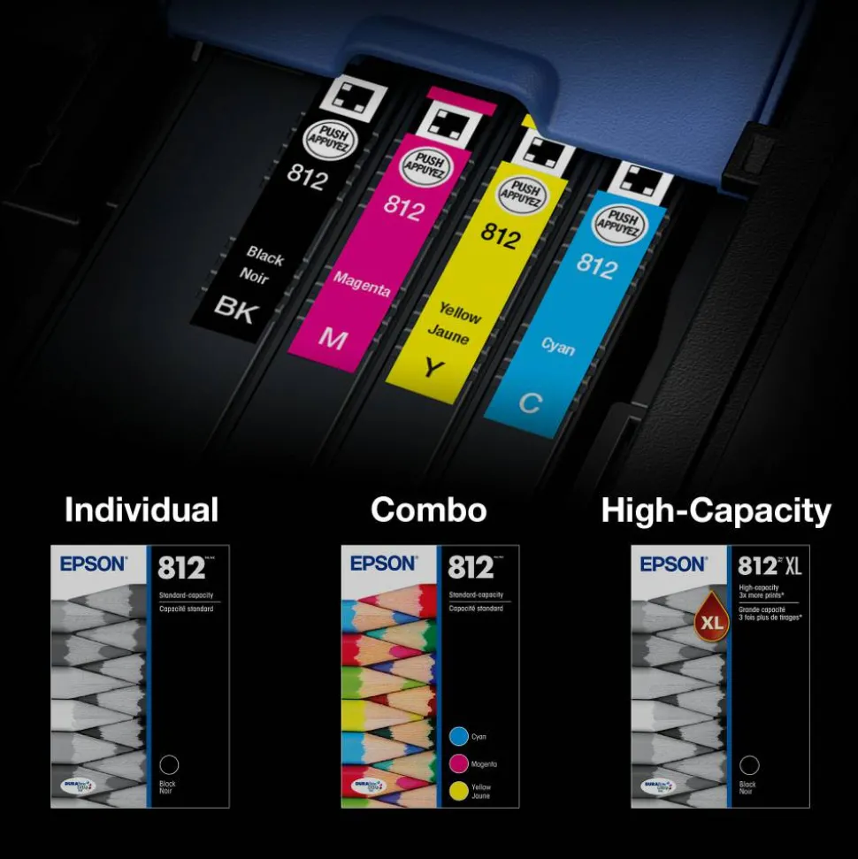 Epson 812XL DURABrite Black; Cyan; Magenta; Yellow, Ultra High-Yield Ink Cartridges, Pack Of 4 Cartridges, T812XL-XCS