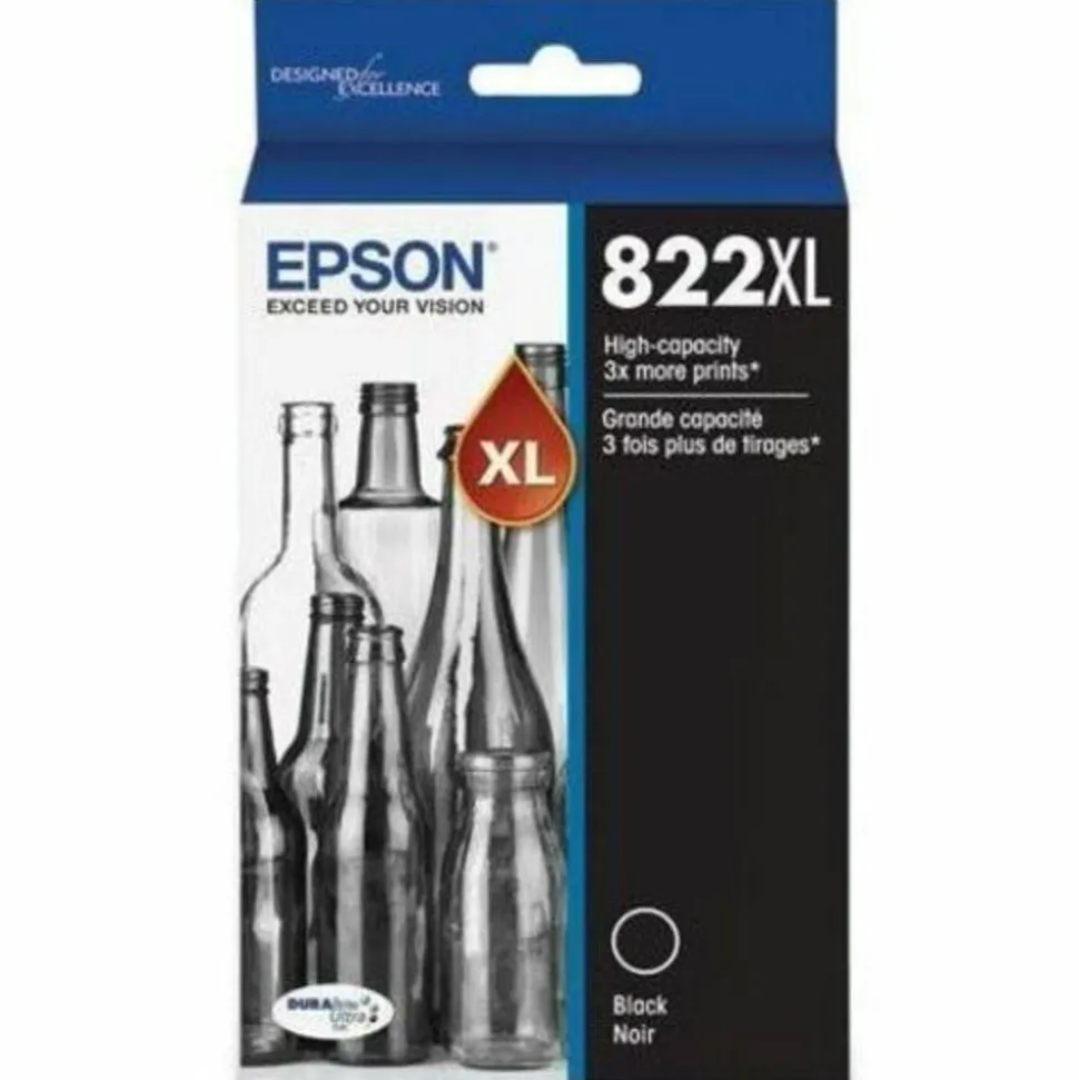 Epson 822XL DuraBrite Black High-Yield Ink Cartridge, T822XL120-S
